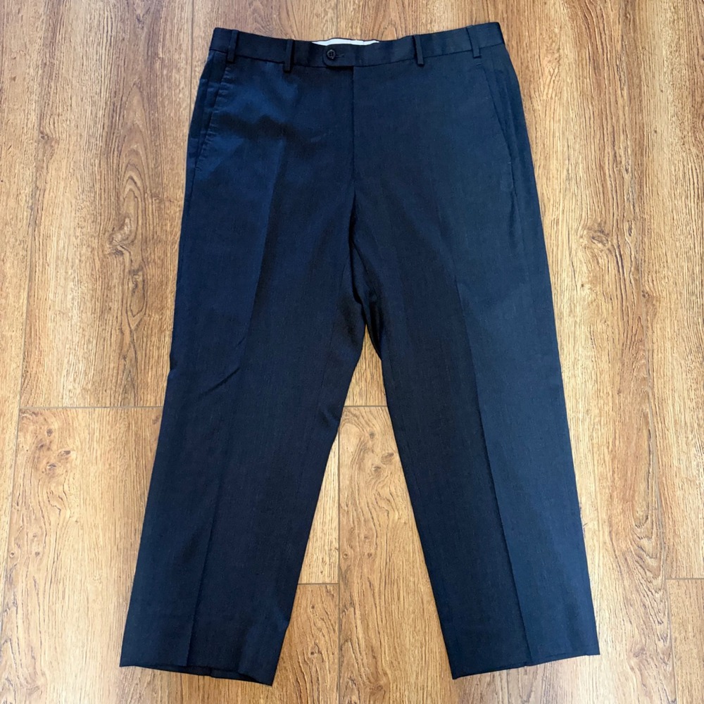 Zanella Todd Mens 38x28 Charcoal Gray‎ Wool Flat Front Dress Pants Made in Italy